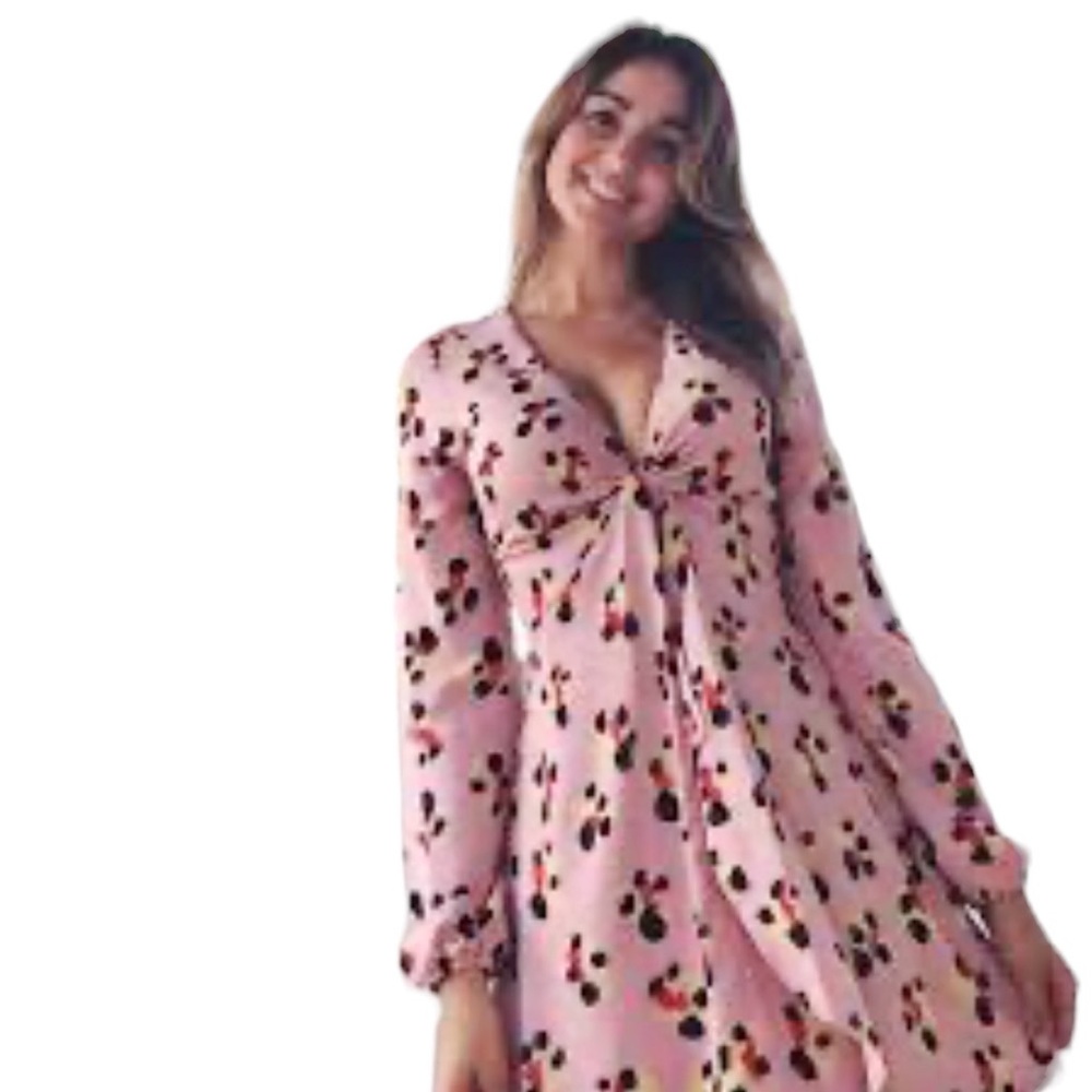 Bcbgeneration Printed Long Sleeve V-Neck Mini Dre… - image 1